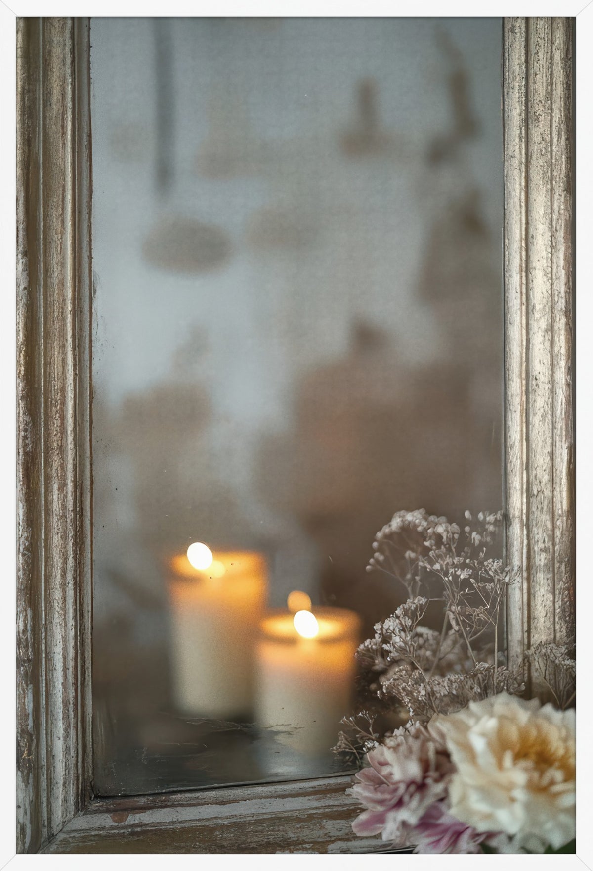 Candle Reflections — poster in a white frame, front view