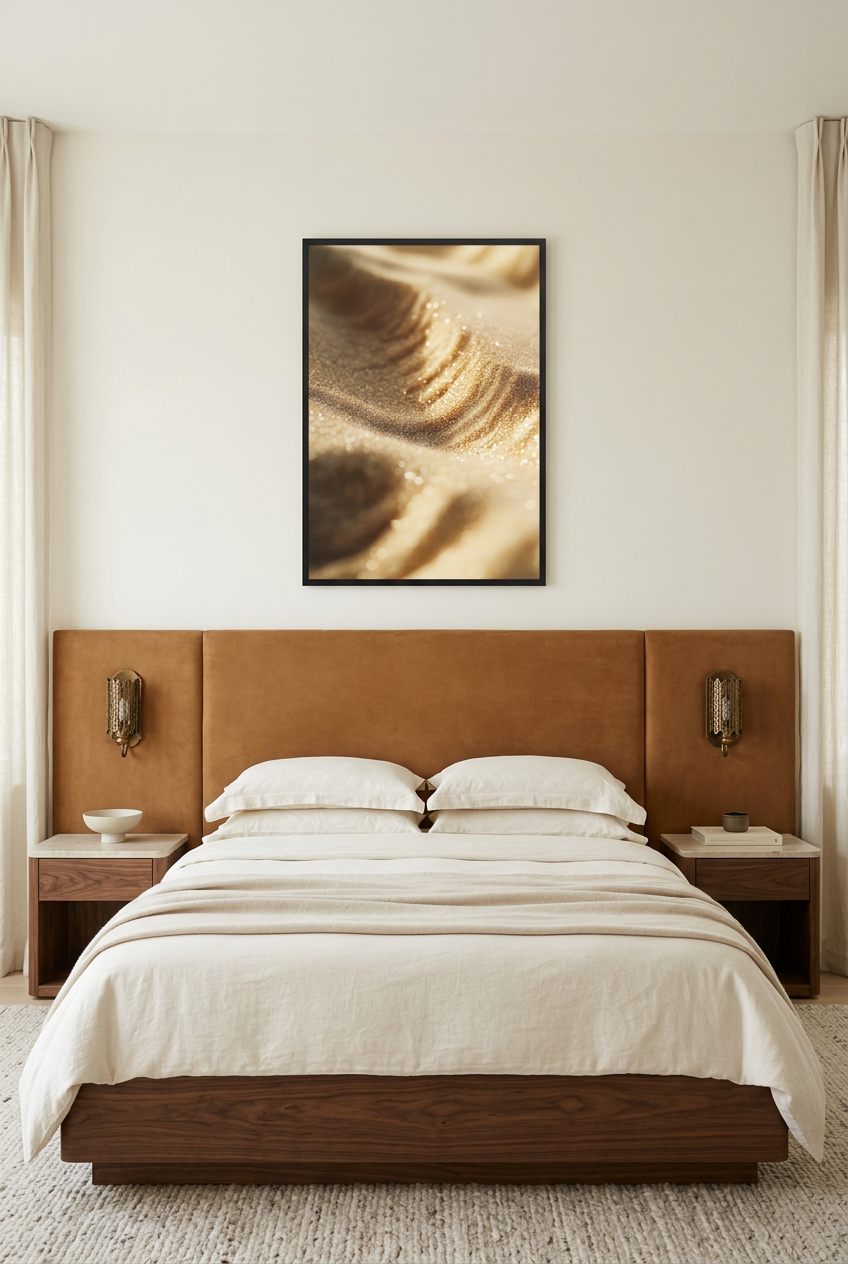 Golden Sands — poster in a black frame in a bedroom