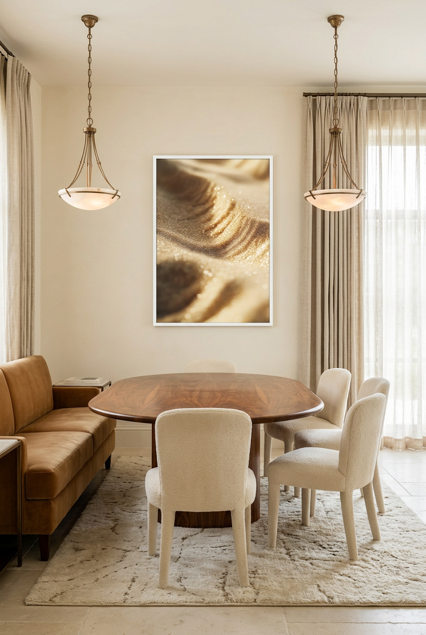 Golden Sands — poster in a white frame in a dining room