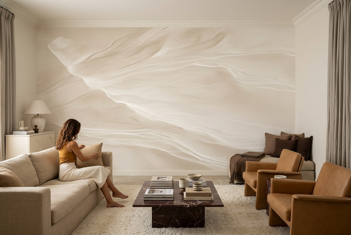 Papier peint panoramique La Dune de calcaire dans un salon, mise en scène