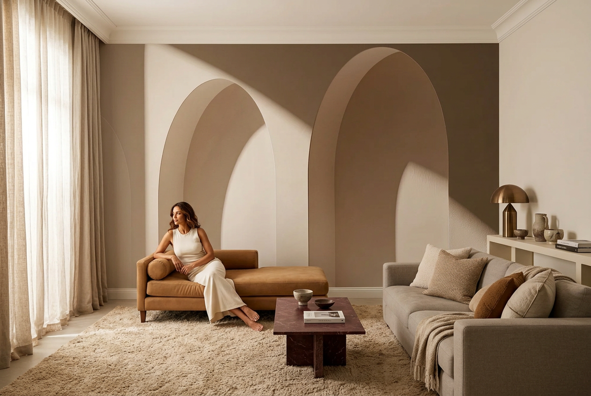 Papier peint panoramique Les Deux Arches dans un salon, mise en scène