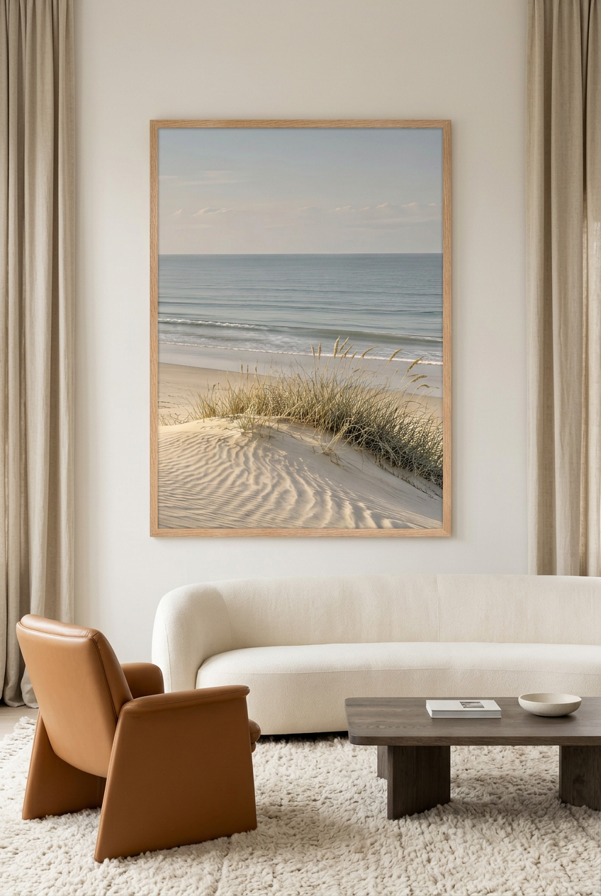 Le Sable Ridé — affiche en cadre chêne dans un salon