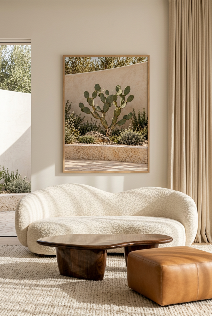 De Vijgcactus — poster in eikenhouten lijst in een woonkamer