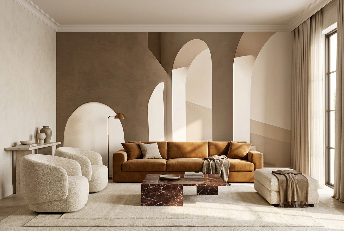 Papier peint panoramique L'Arche en clair-obscur dans un salon