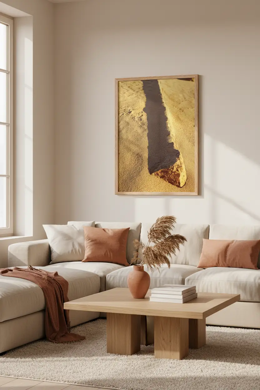 L’Ombre de Pierre — Affiche murale minimaliste sable doré et ombre — affiche murale minimaliste | Cassili-home
