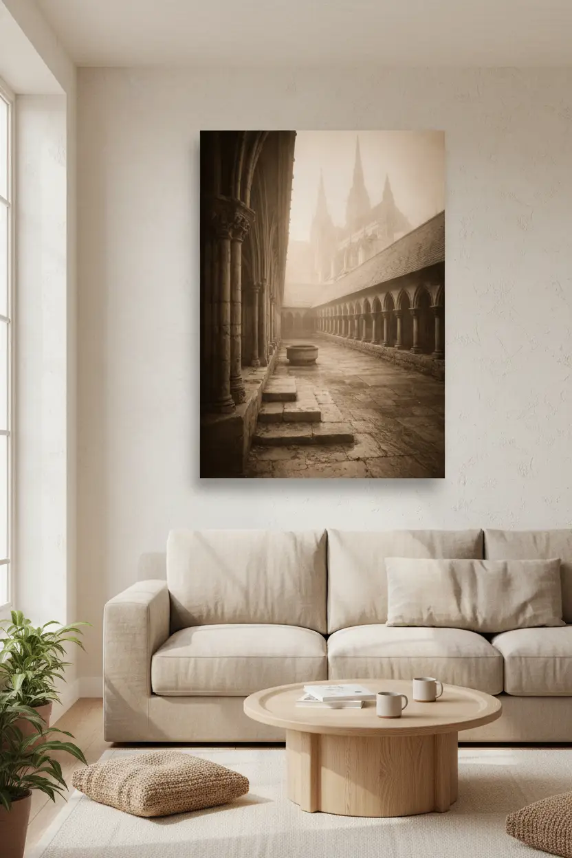 Cloître dans la Brume — Affiche murale minimaliste sépia architecture — affiche murale minimaliste | Cassili-home