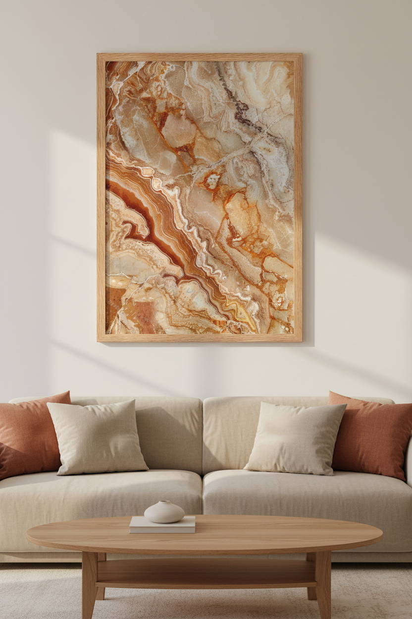 L’Onyx Brûlé — Affiche Murale Minimaliste Terracotta et Beige Texture Minérale Dorée — affiche murale minimaliste | Cassili-home