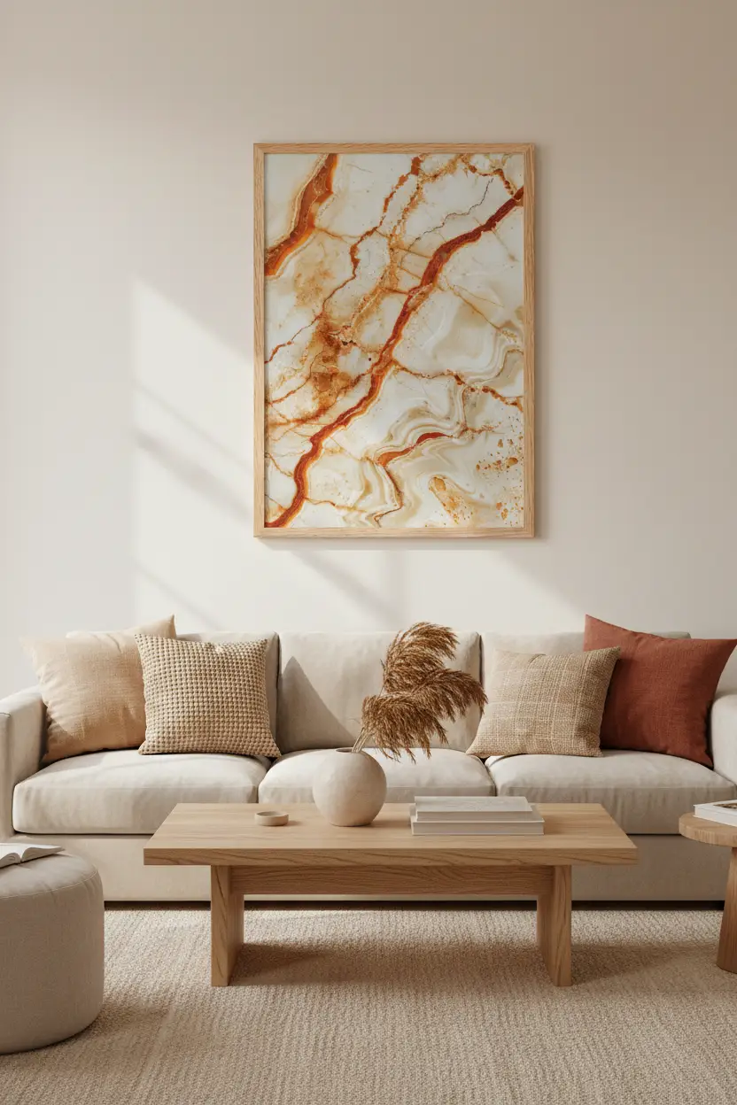 Le Marbre de Feu — Affiche Murale Minimaliste Blanc Ivoire et Terracotta Texture Minérale — affiche murale minimaliste | Cassili-home