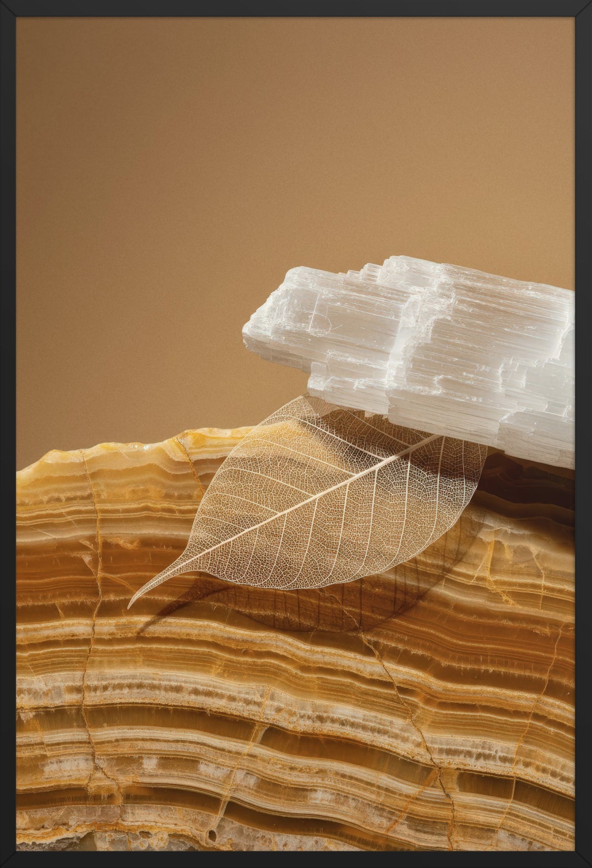Selenite & Leaf — poster in a black frame, front view