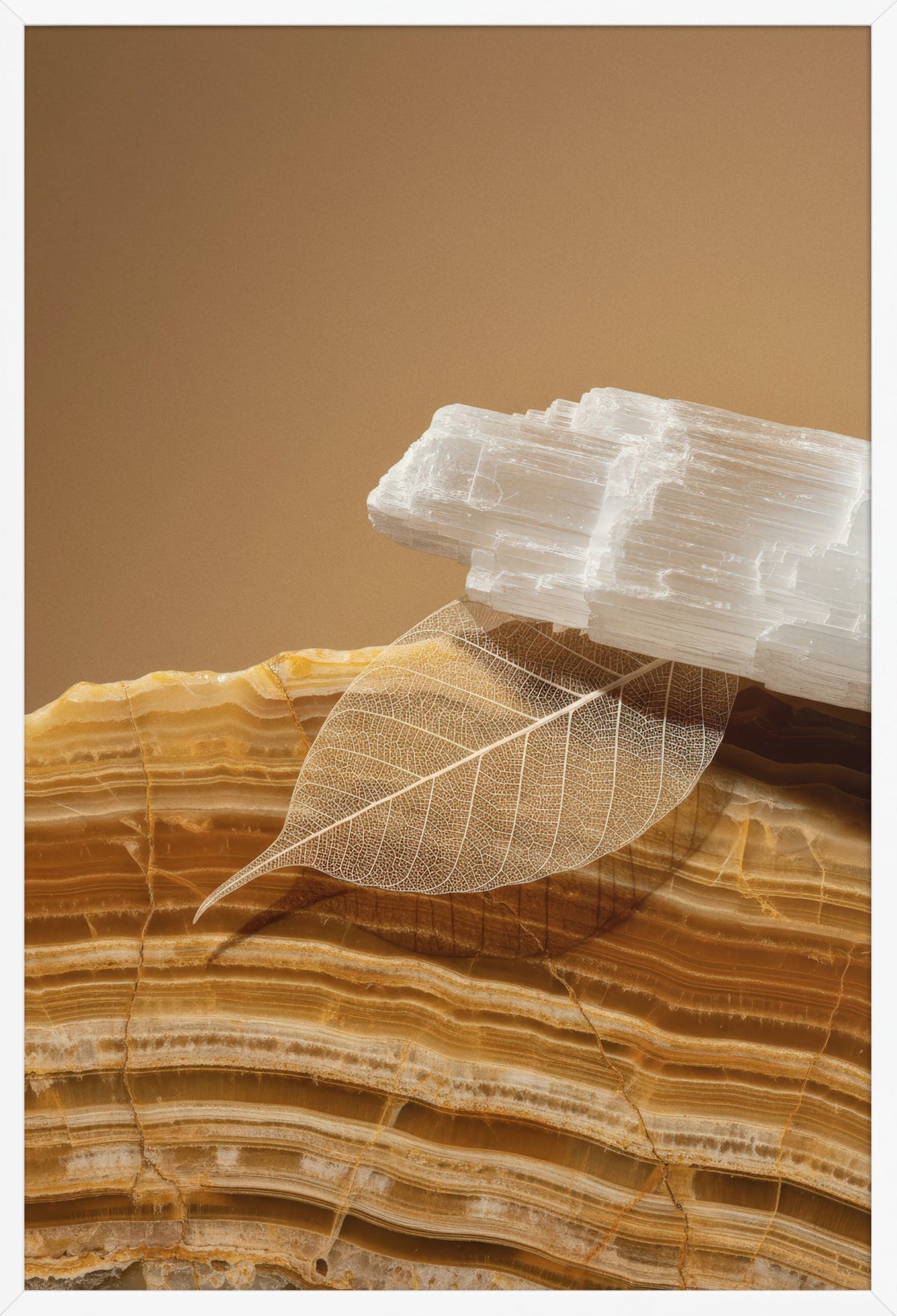 Selenite & Leaf — poster in a white frame, front view