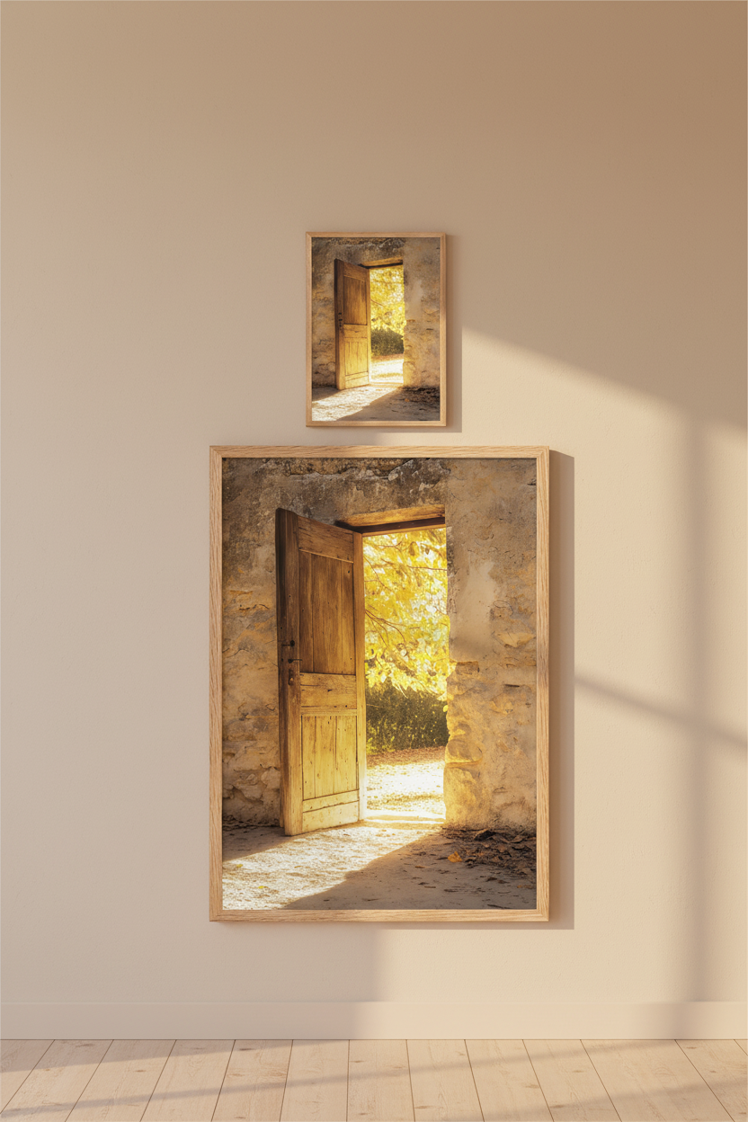 Seuil de Lumière — Affiche Murale Minimaliste Or Beige Lumière — affiche murale minimaliste | Cassili-home