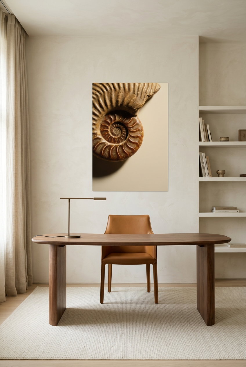 Ammonietspiraal — poster zonder lijst in een werkkamer