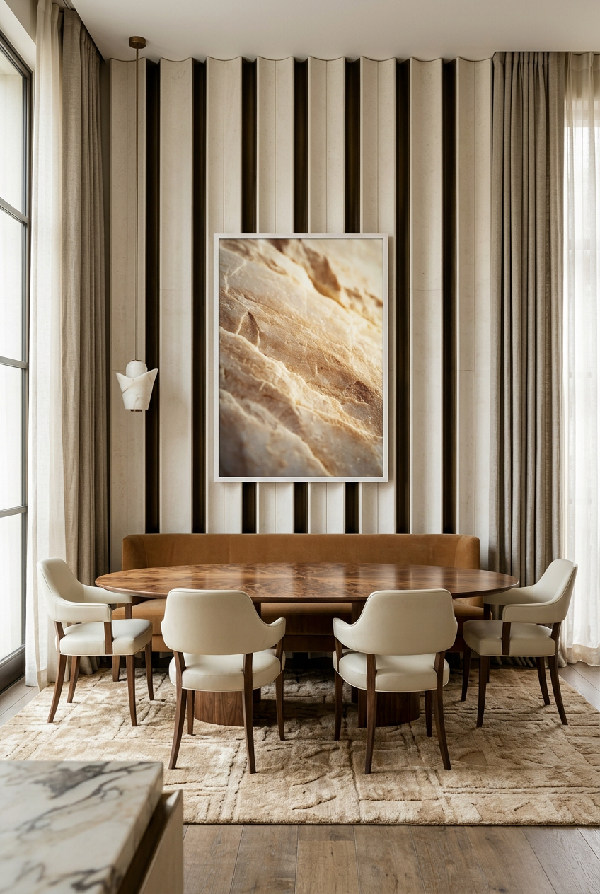 Golden Strata — poster in a white frame in a dining room