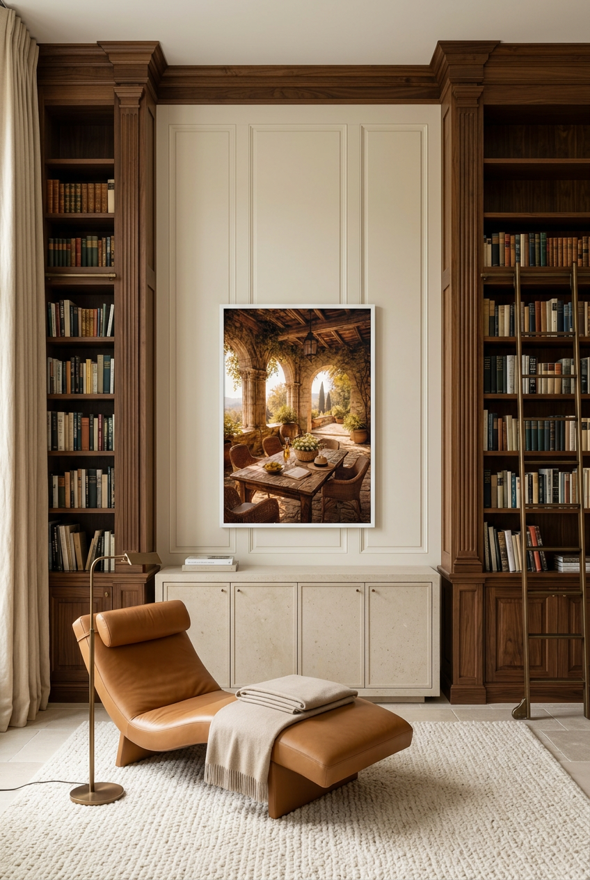 Provence Terrace — poster in a white frame in a library
