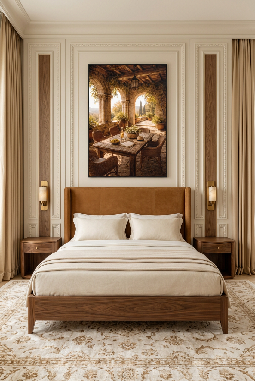 Provence Terrace — poster in a black frame in a bedroom