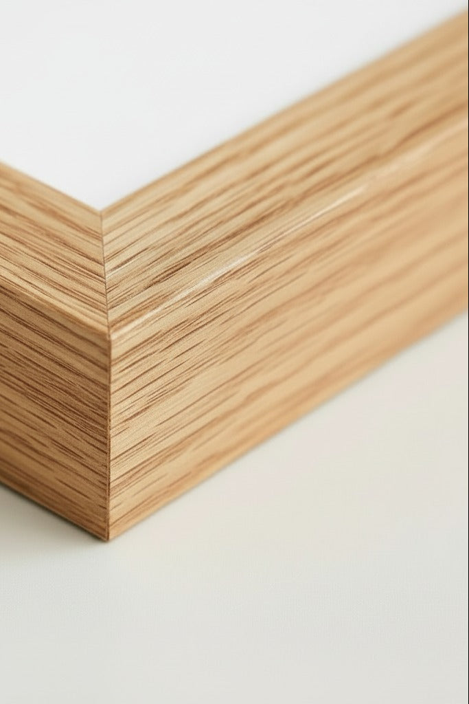 Veined Travertine — solid oak frame detail