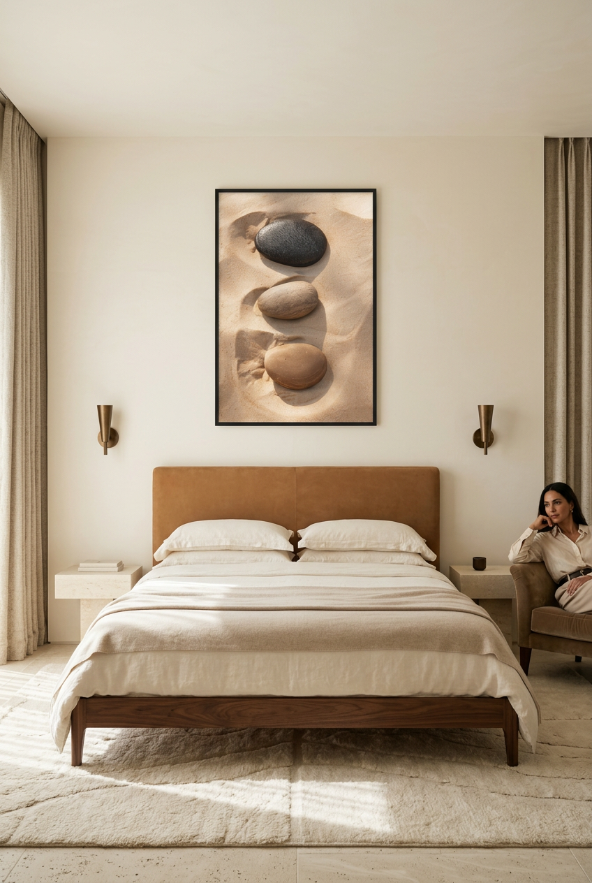 Three Silences — poster in a black frame in a bedroom