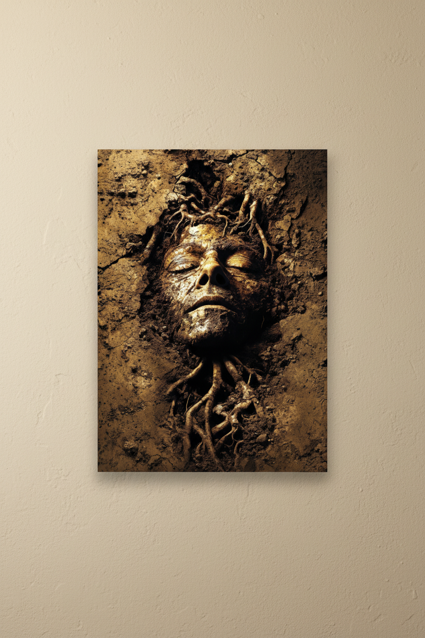 Âme de Terre — Affiche Murale Minimaliste Terracotta et Beige Visage Abstrait et Matière Minérale — affiche murale minimaliste | Cassili-home