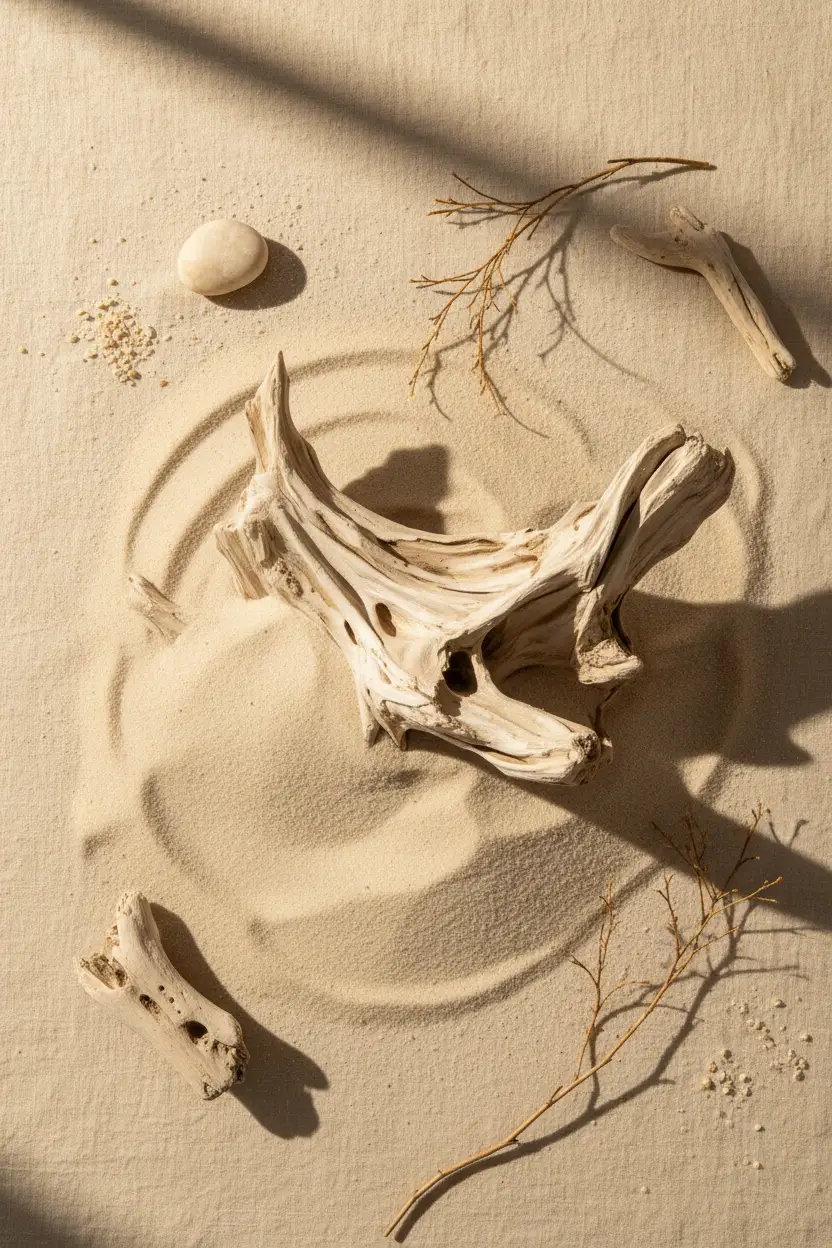 Tronc Blanchi — Affiche murale minimaliste ivoire sable nature et mer — affiche murale minimaliste | Cassili-home