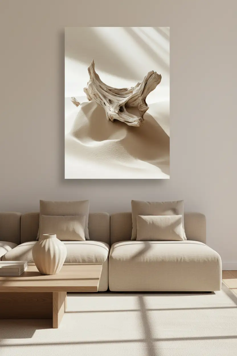 Tronc Blanchi — Affiche murale minimaliste ivoire sable nature et mer — affiche murale minimaliste | Cassili-home