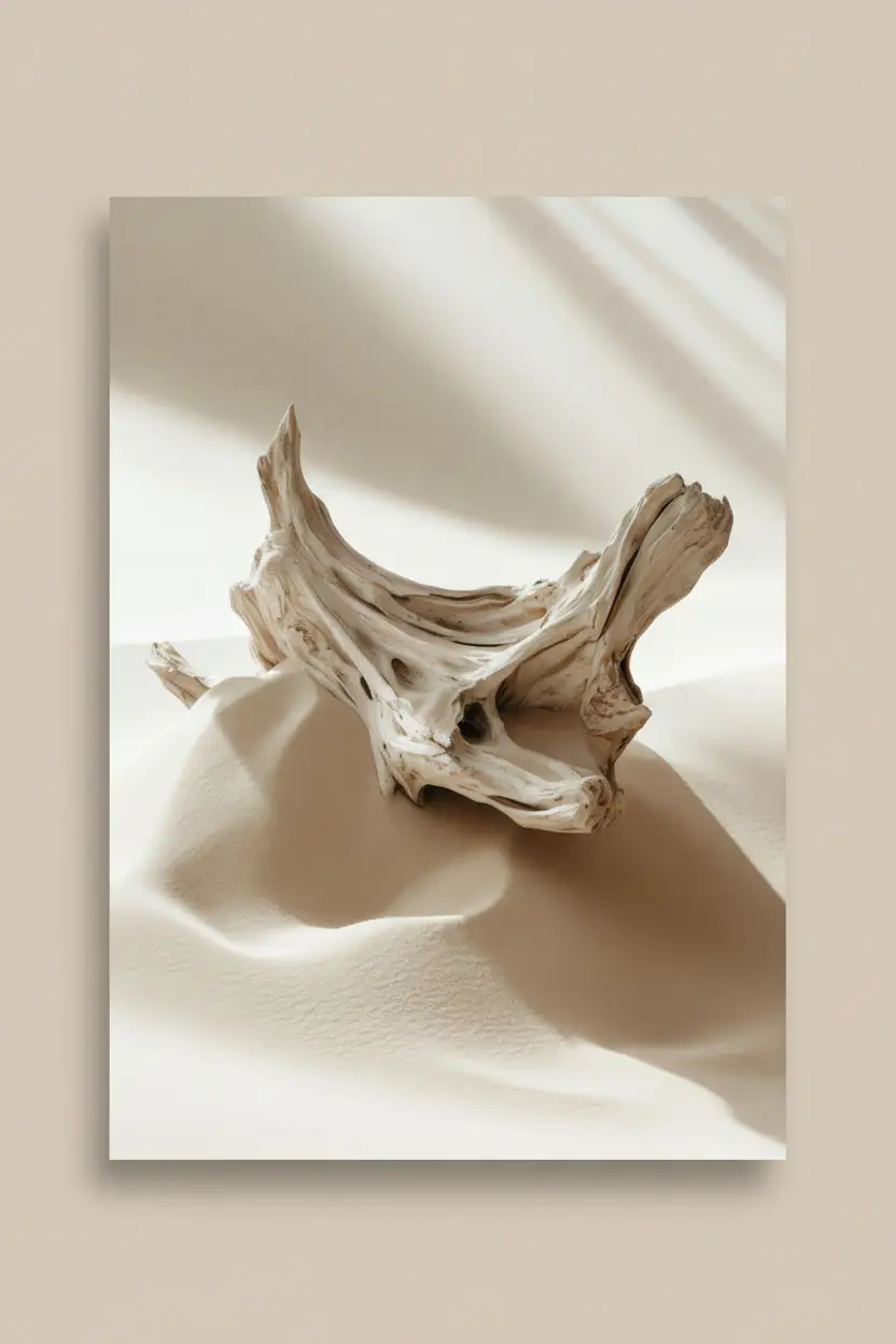 Tronc Blanchi — Affiche murale minimaliste ivoire sable nature et mer — affiche murale minimaliste | Cassili-home