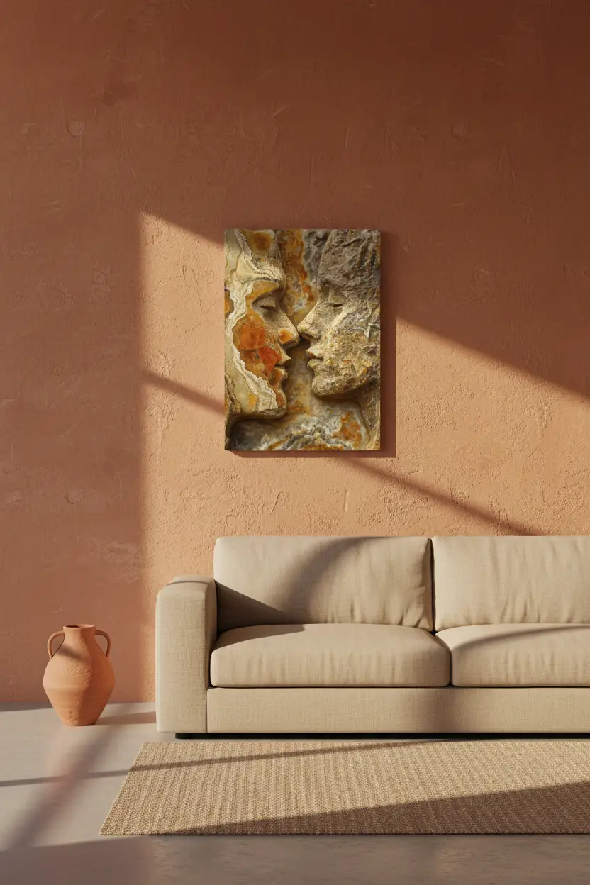 Brasas — Poster de parede minimalista terracota dois rostos ónix