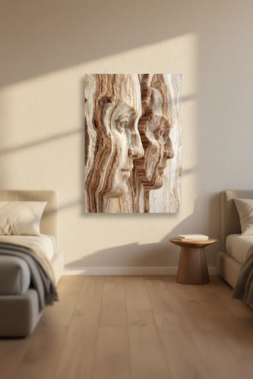 Empreintes — Affiche murale minimaliste beige ocre visages abstraits roche sédimentaire — affiche murale minimaliste | Cassili-home
