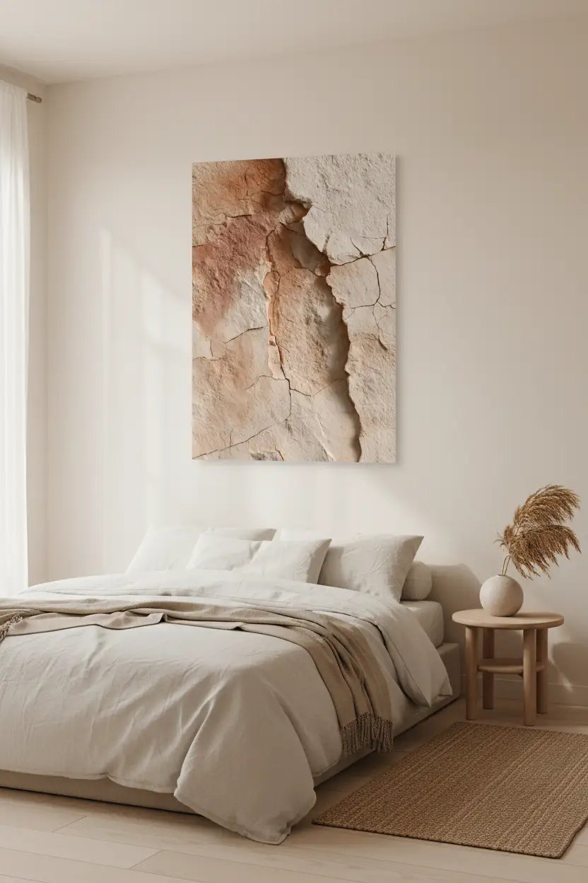 La Faille Rose — Affiche murale minimaliste minérale ivoire, affiche murale minimaliste avec cadre bois, décoration murale salon ou chambre, style méditerranéen