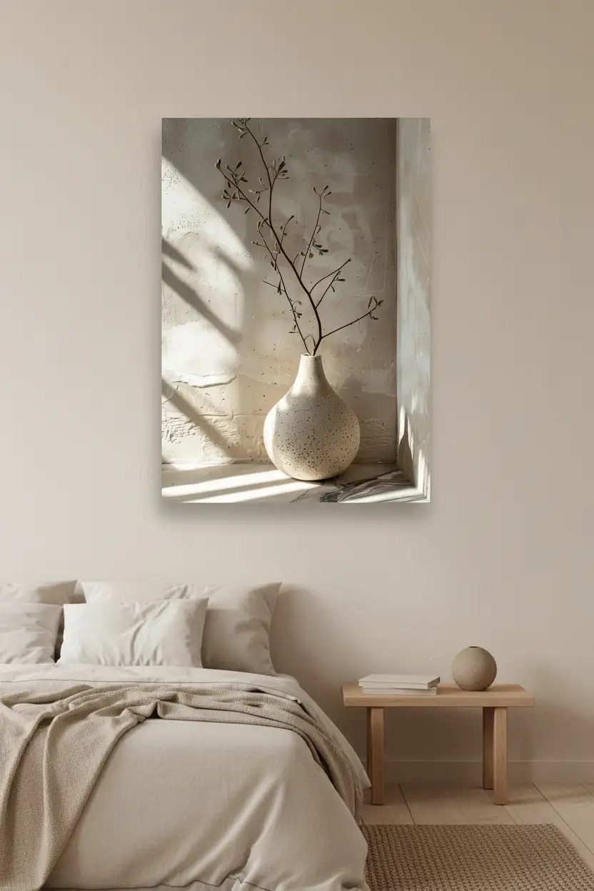 La Branche d'Olivier — Affiche murale minimaliste ivoire végétal, affiche murale minimaliste avec cadre bois, décoration murale salon ou chambre, style méditerranéen