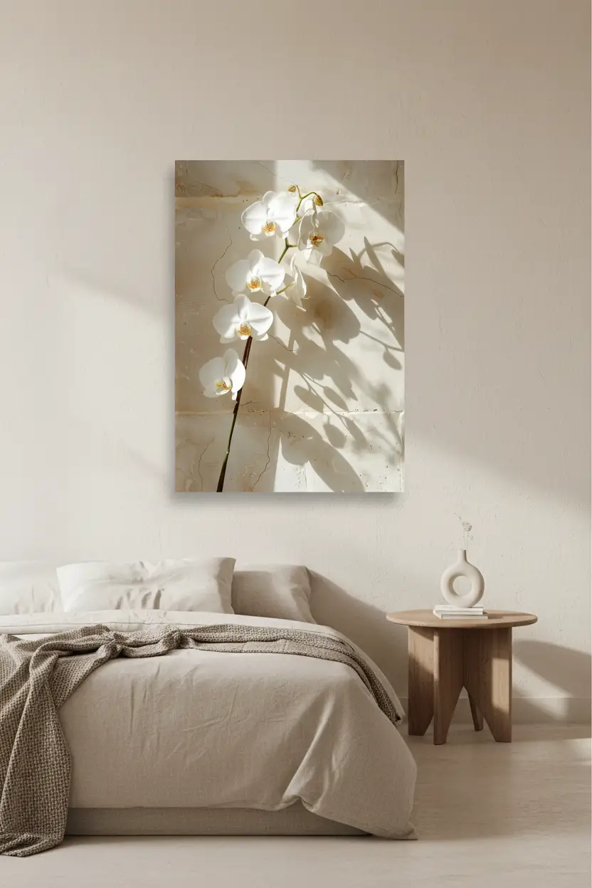 Die Steinorchidee – Minimalistisches florales Wandposter in Elfenbein
