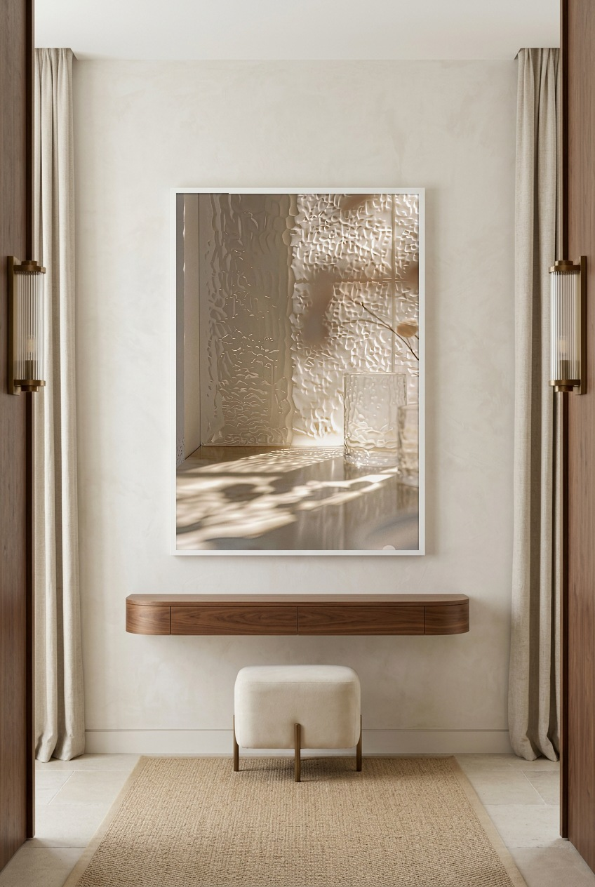 Le Verre Cathédrale — poster in a white frame in an entryway