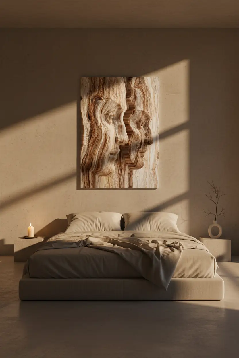 Empreintes — Affiche murale minimaliste beige ocre visages abstraits roche sédimentaire — affiche murale minimaliste | Cassili-home
