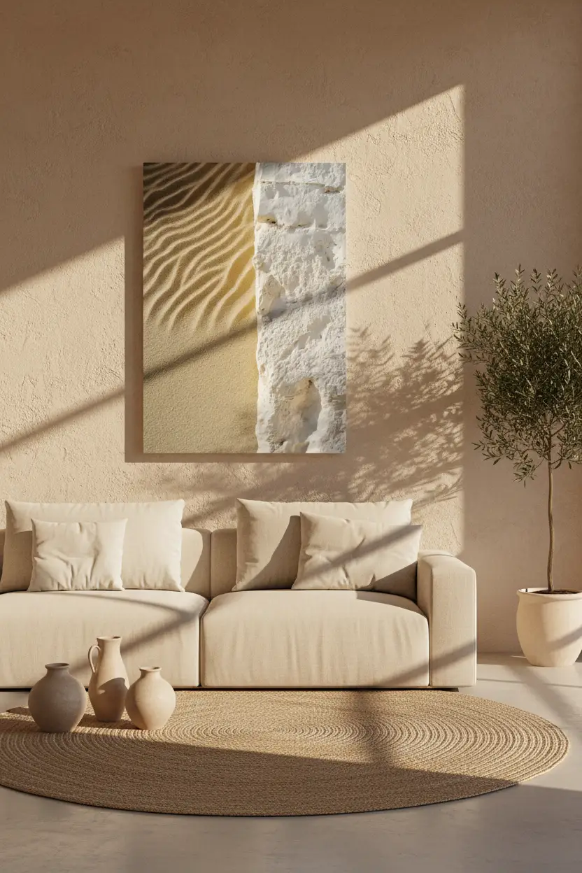 La Frontière — Affiche murale minimaliste sable doré craie blanche texture minérale — affiche murale minimaliste | Cassili-home