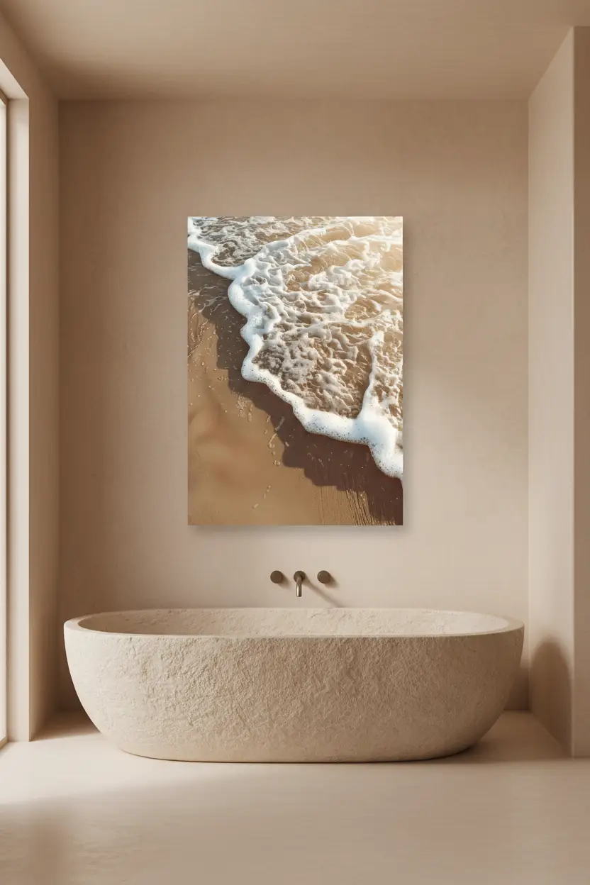 Le Déferlement — Affiche murale minimaliste sable doré blanc écume vague mer — affiche murale minimaliste | Cassili-home