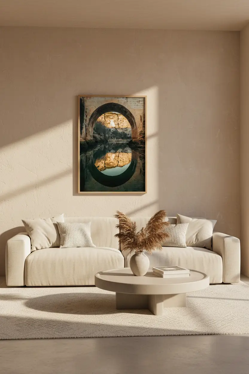 Lo Specchio del Ponte — Poster da parete minimalista verde oro arco riflesso