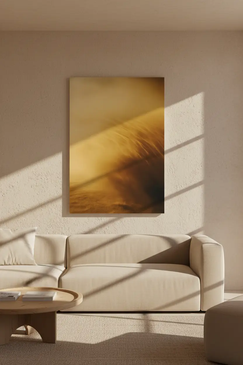 Le Souffle du Désert — Affiche murale minimaliste sable doré ambré tempête vent mouvement minéral — affiche murale minimaliste | Cassili-home