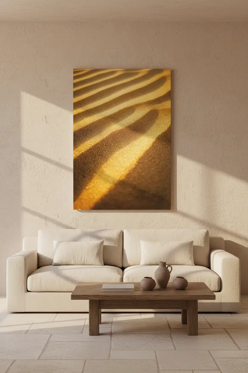 Les Sillons d’Or — Affiche murale minimaliste sable doré ondulations stries lumière minéral — affiche murale minimaliste | Cassili-home