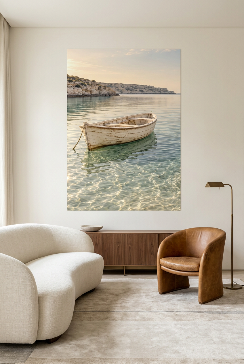 The White Boat — unframed poster in a living room