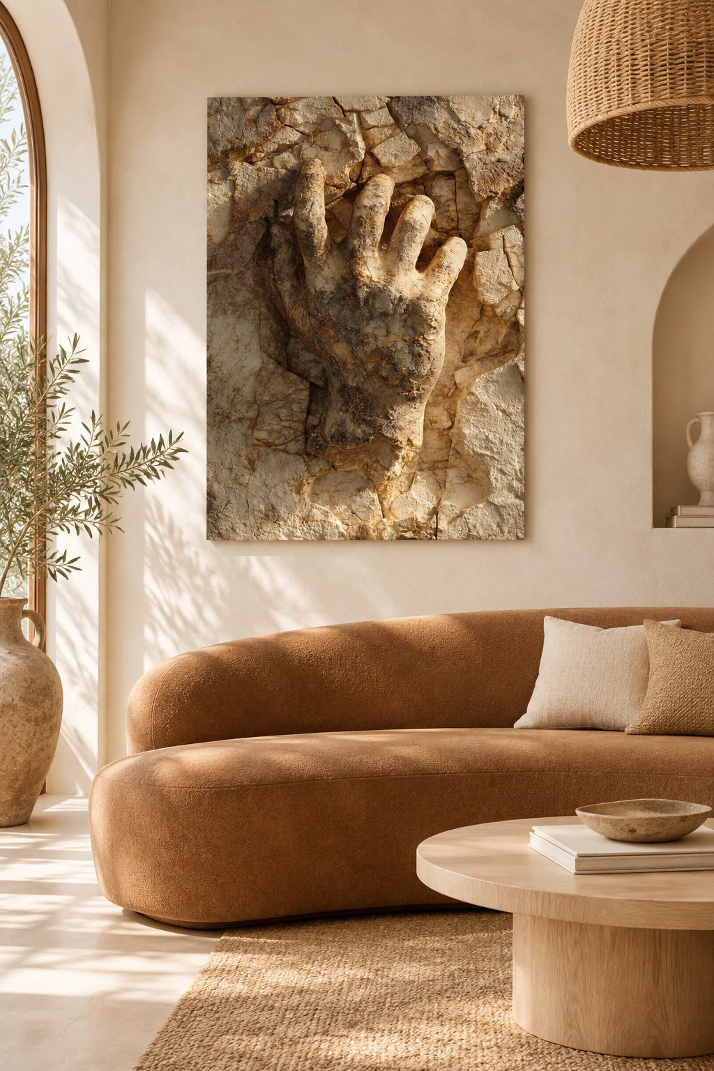 De Hand in de Rots in een mediterrane woonkamer