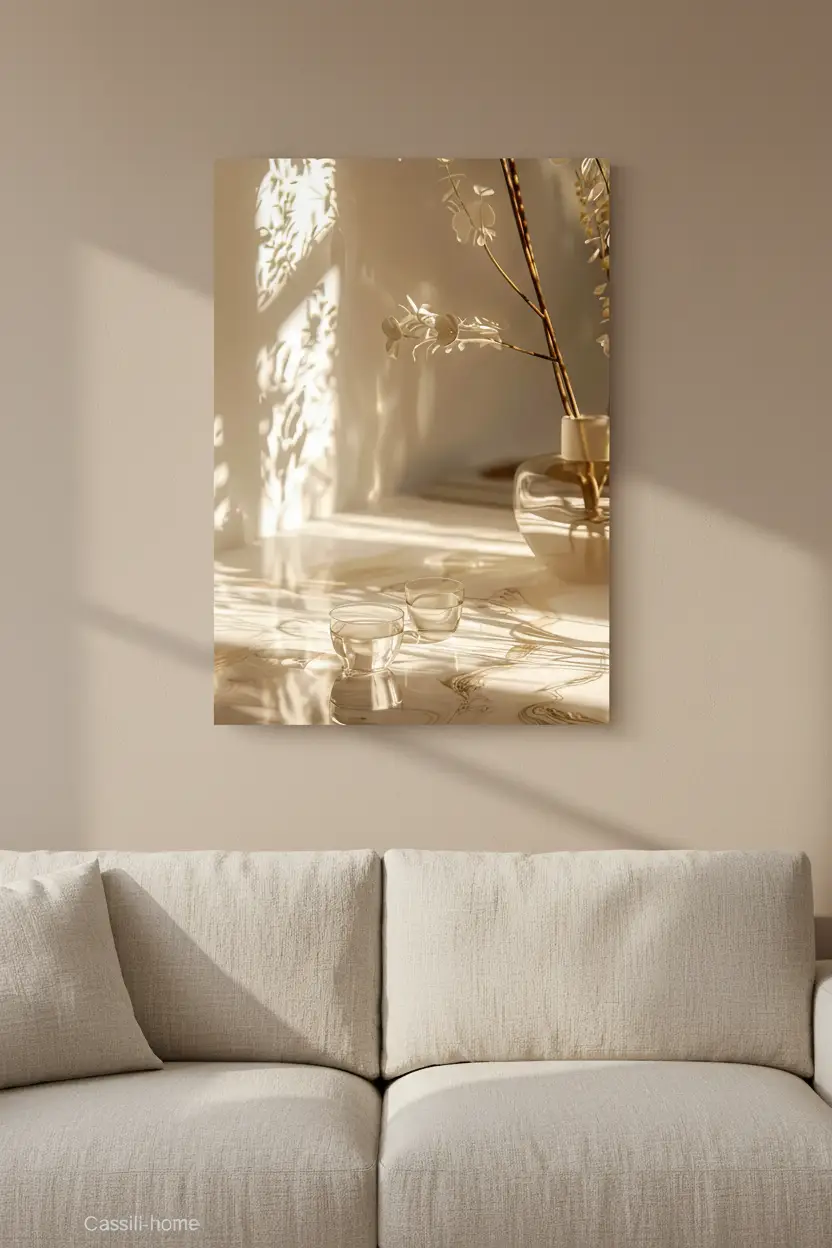 Golden Hour — Minimalist ivory botanical shadows wall poster