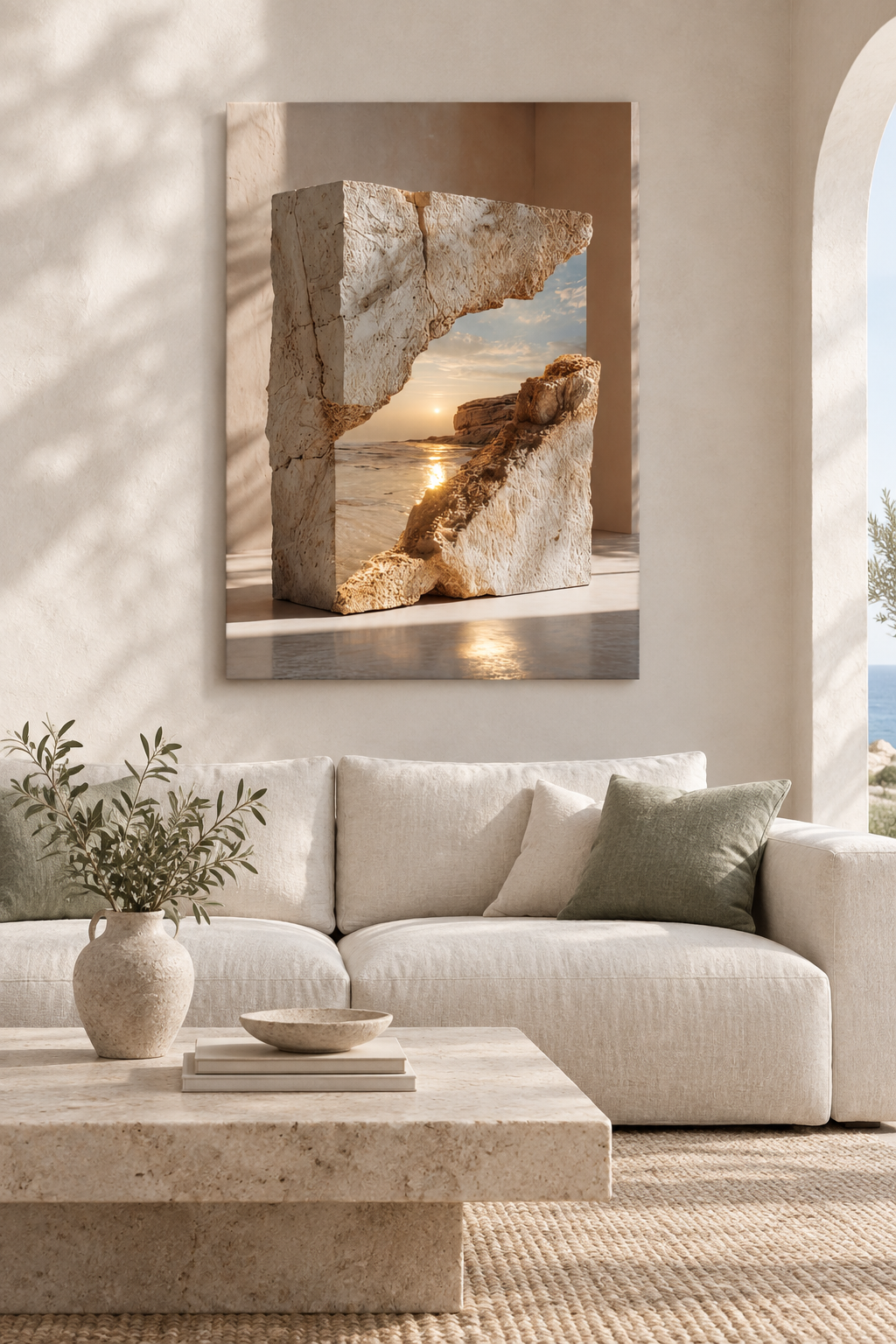 Das Meer im Block in einem mediterranen Wohnzimmer