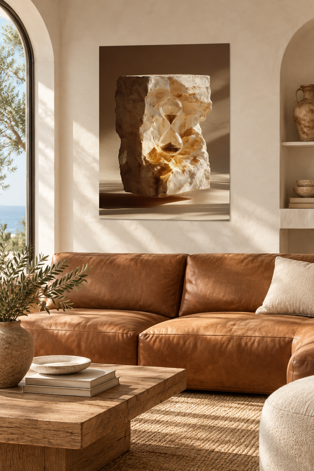 De Ingevatte Zandloper in een mediterrane woonkamer