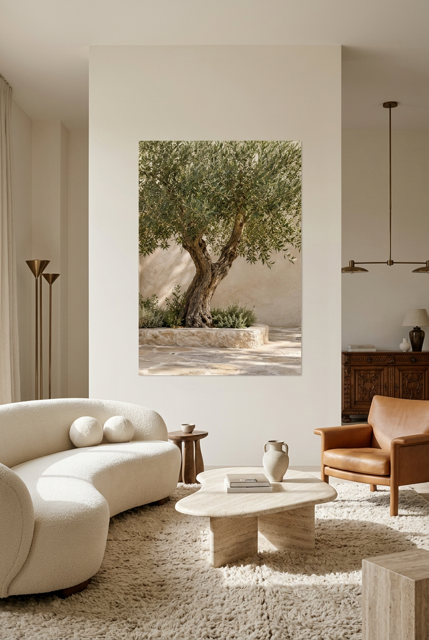 The Old Olive Tree — unframed poster in a living room