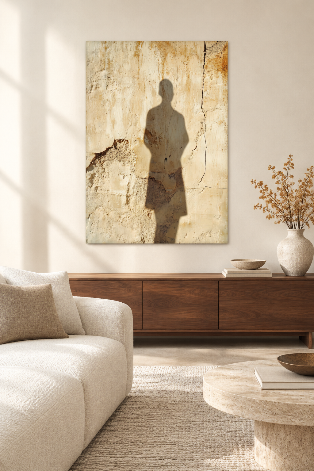 Die Silhouette an der Kalkwand in einem mediterranen Wohnzimmer