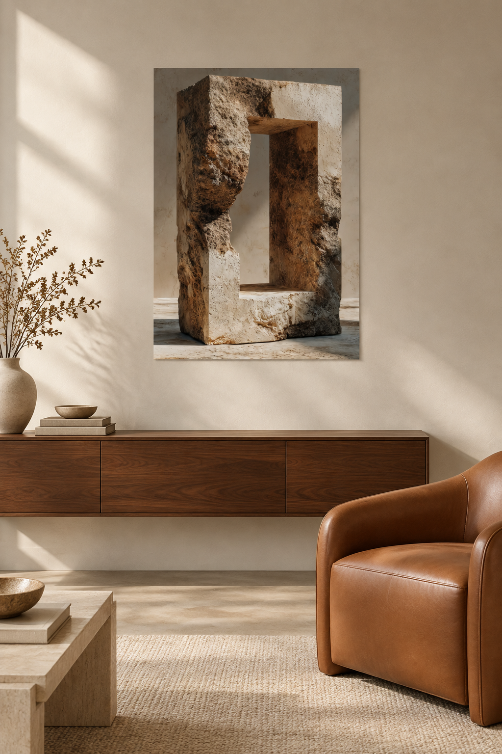 The Stone Aperture in a Mediterranean living room