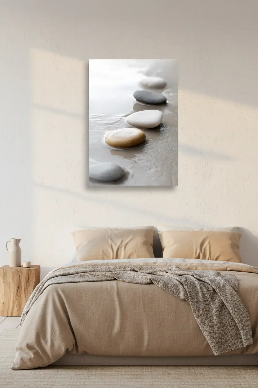 Laissés par la Vague — Affiche murale minimaliste galet blanc gris beige — affiche murale minimaliste | Cassili-home