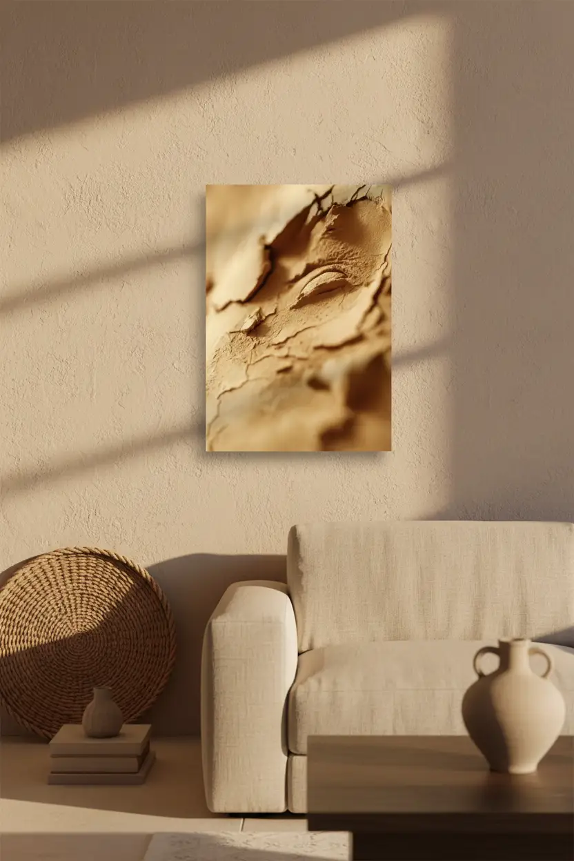 Het Zandoog — Minimalistische wandposter zand oog abstract