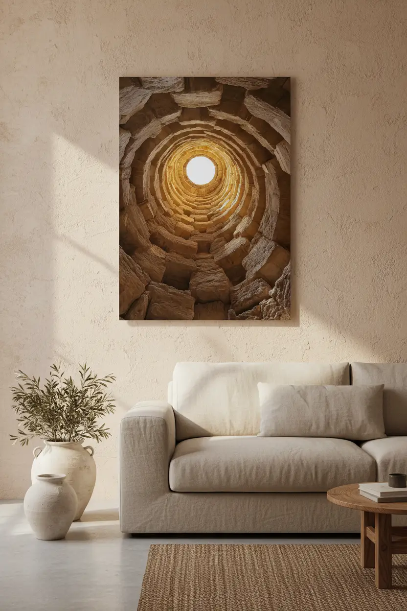 Le Sanctuaire — Poster murale minimalista marrone pozzo luce