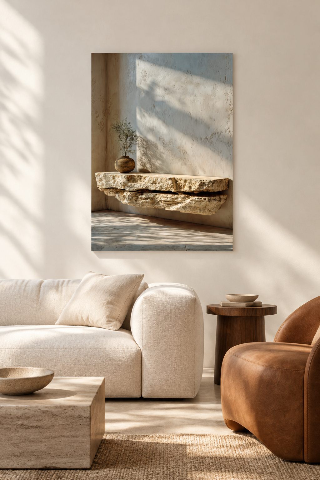 The Travertine Shelf in a Mediterranean living room