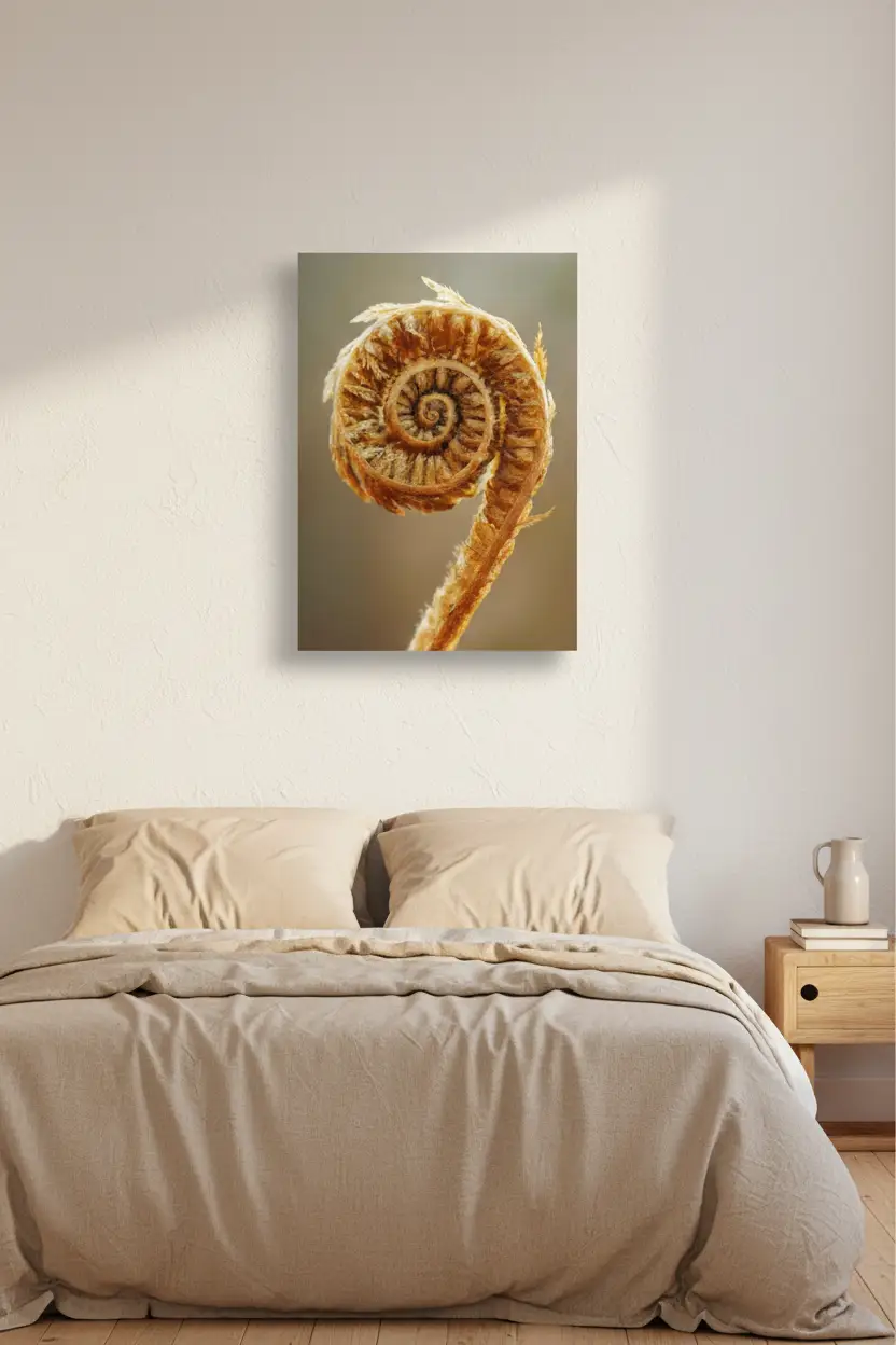 O Cajado de Ouro — Poster de parede minimalista ouro castanho samambaia espiral